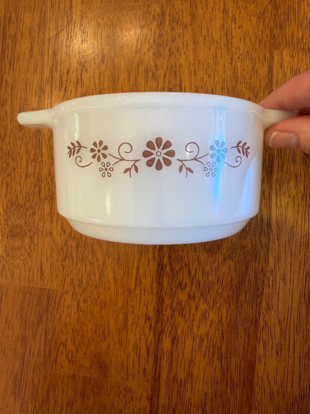 Dynaware Pyr-O-Rey Brown Daisy Vintage Milk Glass Mini Casserole  Bowl 80's